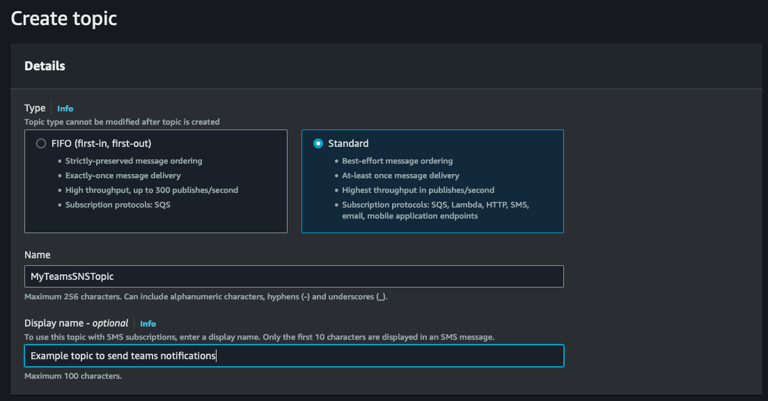 AWS Create SNS Topic