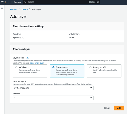 Creating an AWS Lambda Layer for Python Requests Module