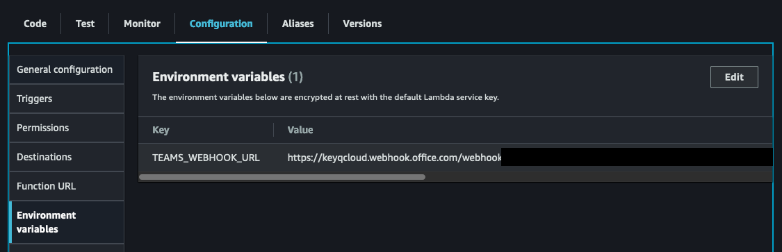 Lambda Env Variable for Teams Webhook